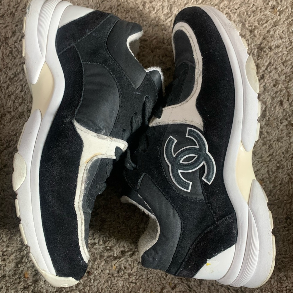 CHANEL Monochrome Women's Sneakers CC black white runners